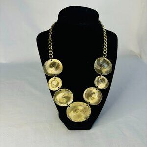 Gold Textured Disc Statement Necklace